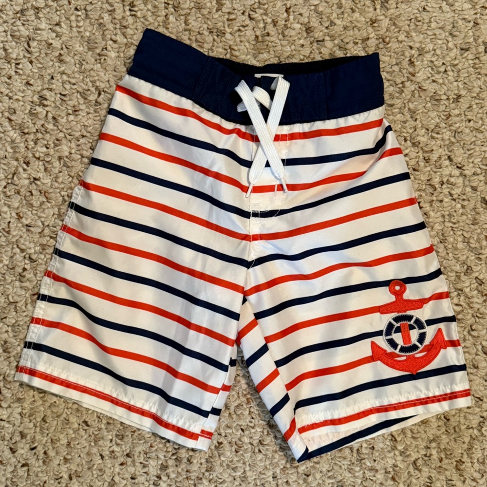 Nautical Striped Kids Swim Trunks